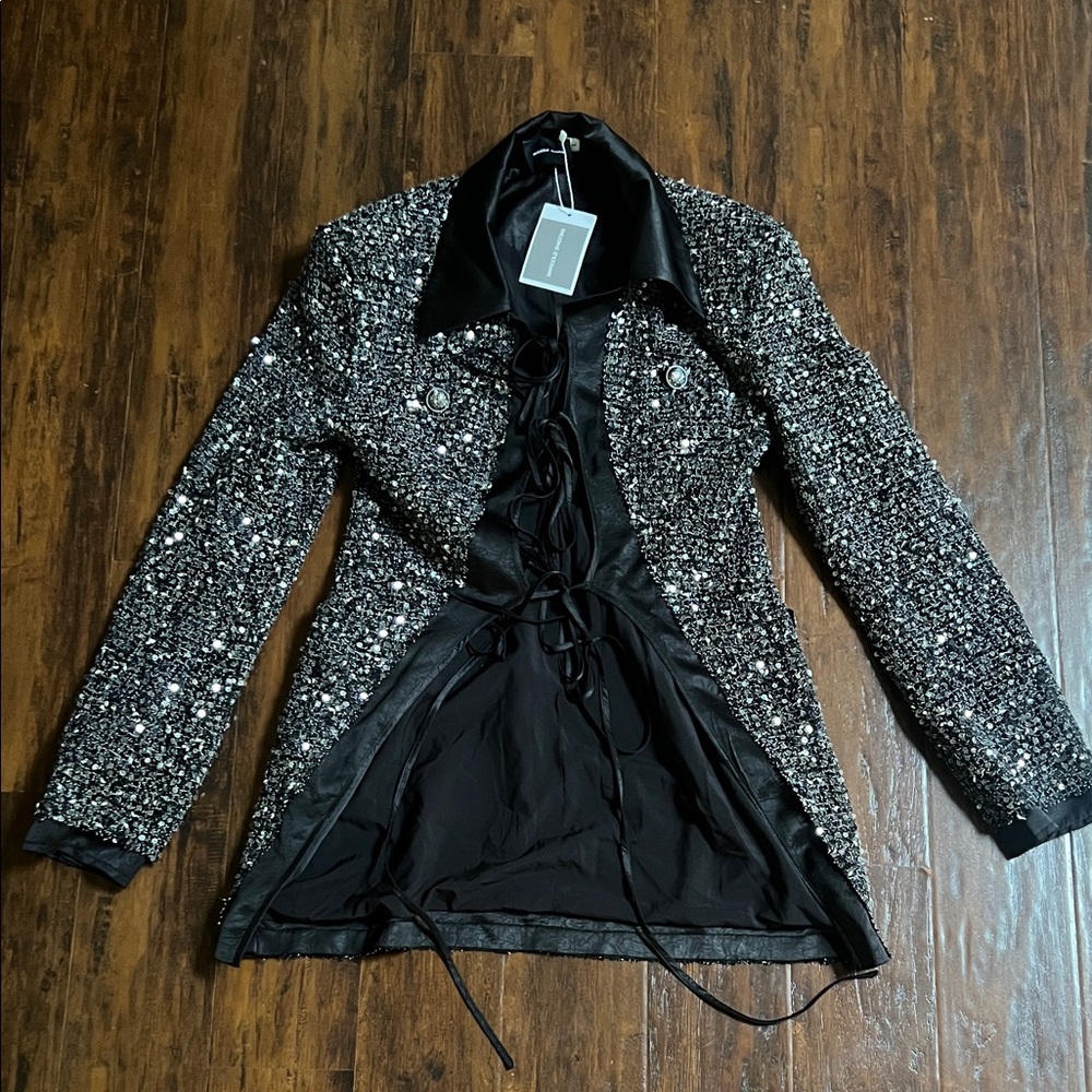 NWT Marigold Shadows Stunner Sequin Jacket  Silver & Black Size Large - Picture 2 of 16